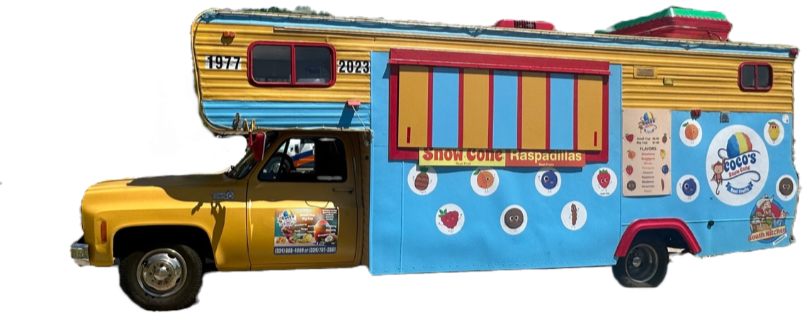 The OG — Coco's full-size snow cone food truck, a restored 1977 pickup