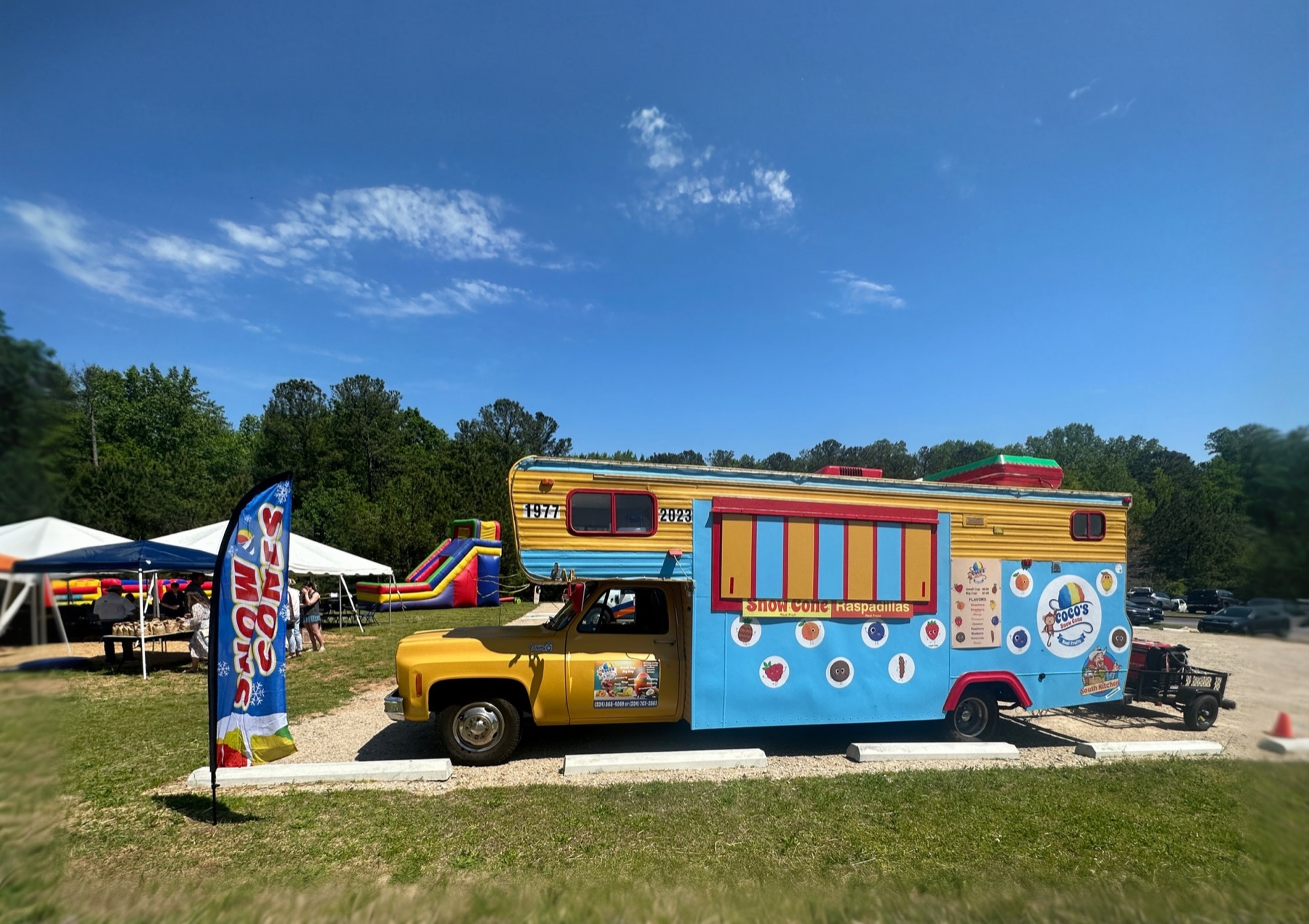 The OG, Coco's Snow Cone truck, parked and serving at an outdoor event in Alabama