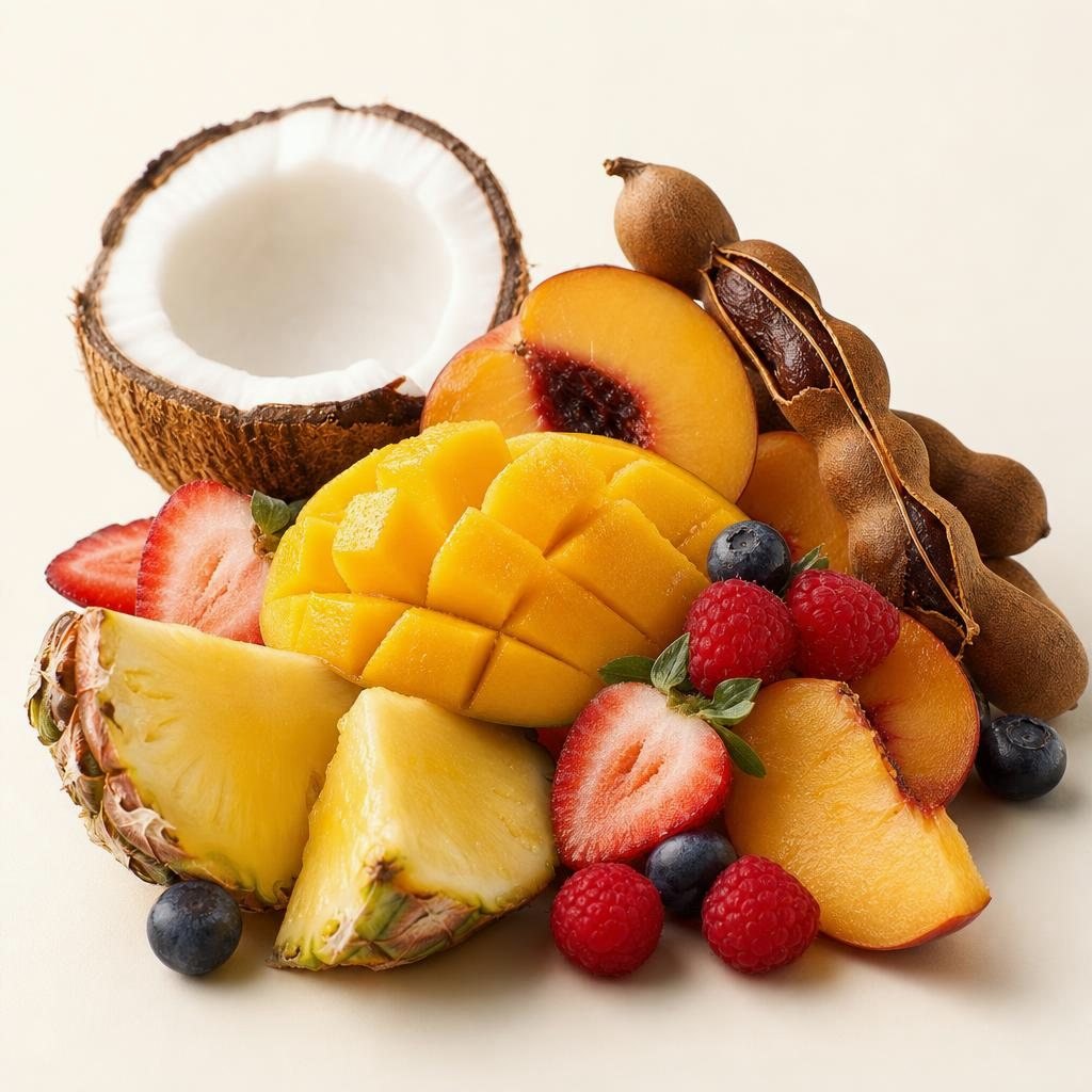 Freshly cut fruit piled together