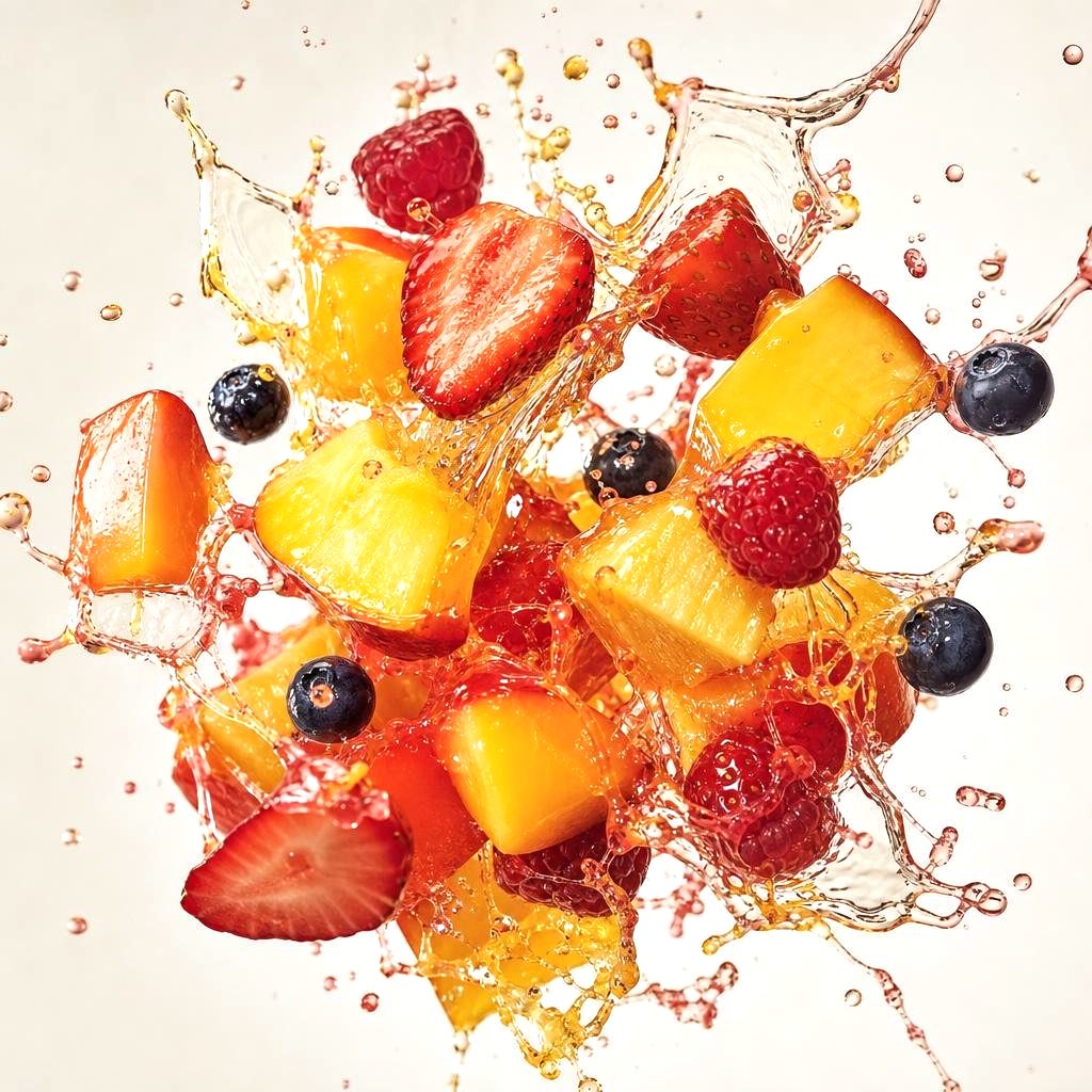 Fruit and juice in motion
